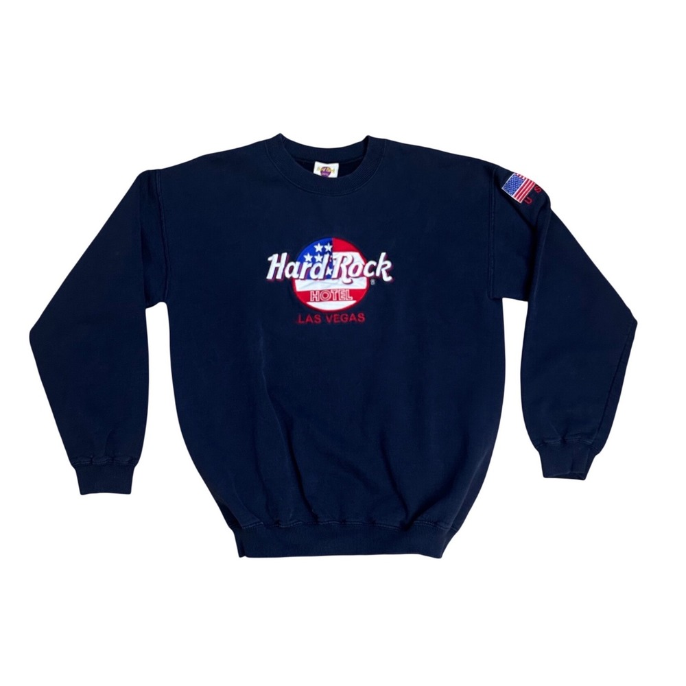 Vintage Hard Rock Hotel Las Vegas Navy Blue USA Patriotic Sweatshirt Mens M